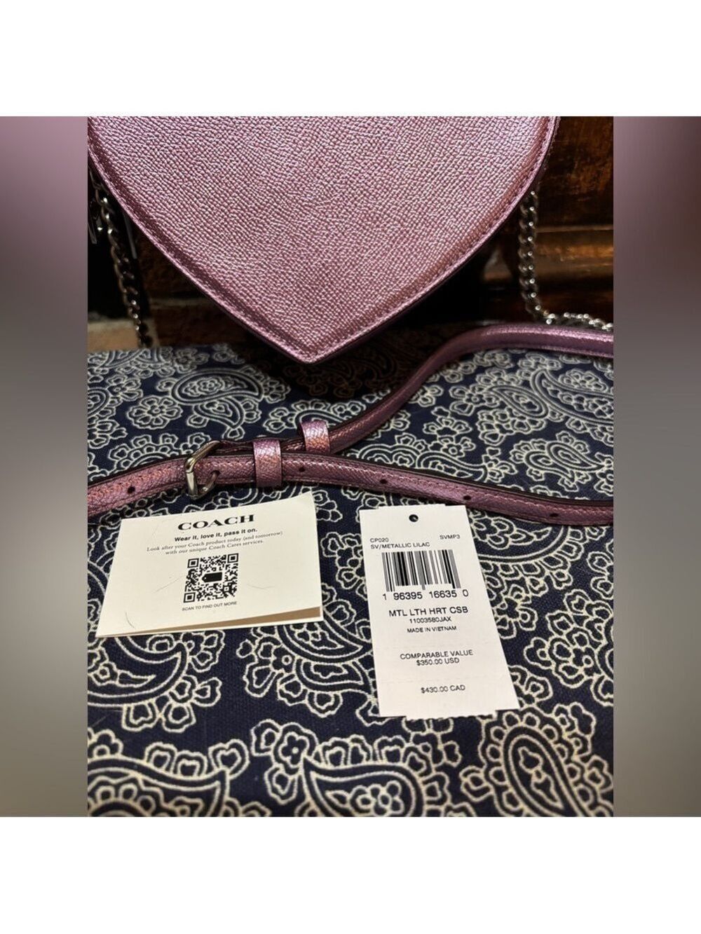💖 NWT COACH Heart Crossbody Bag - Metallic Pink/Purple 💖 - Picture 9 of 9